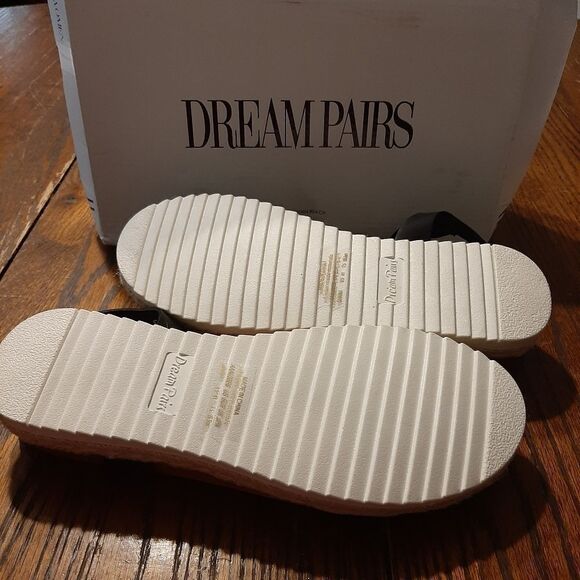 New 9.5 Dream Pairs Black PU Sunna Espadrille Casual Flatform Wedge Shoes Sandal - Picture 11 of 13